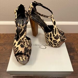 Jessica Simpson Dany Platform Sandals | Brown Leopard Linen | 9M | NWT